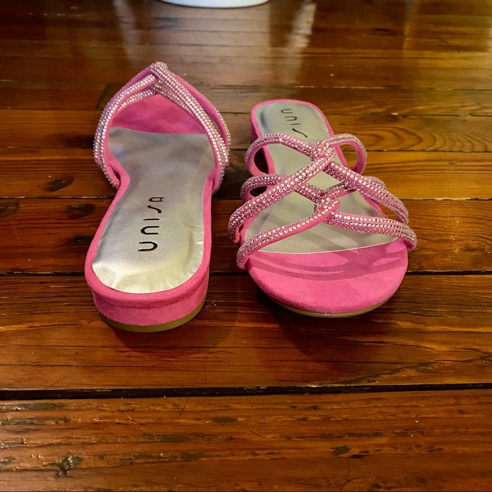 Unisa Tazz Slide Kitten Heels Strappy Sandals Pink & Silver Size 11 NWT